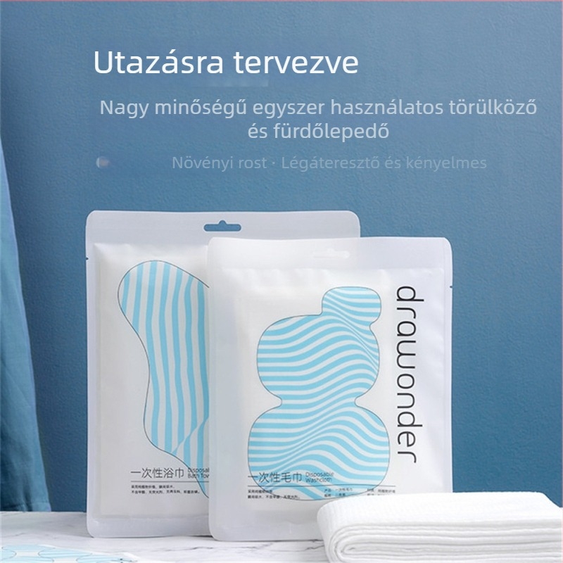 Egyszer használatos fürdő törölköző – 100% növényi rostból, egyedi csomagolásban, vastagabb szövés, egyszerű szövés, vízfelvétel 0–5 s, testreszabható feldolgozás, magáncímke elérhető