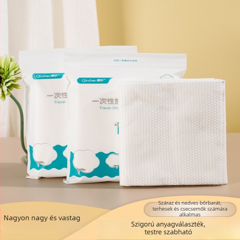 Utazó törölközőkészlet, egyszer használatos, hordozható, növényi rostból, vízfelvétel 0-5 s, logónyomtatás, testreszabás elérhető