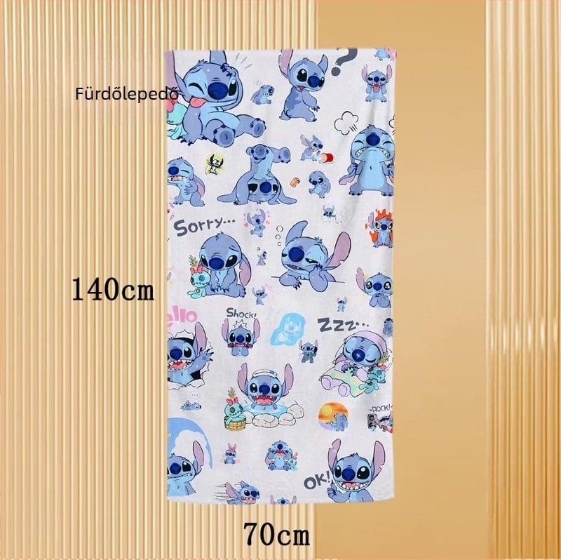 Stitch gyermekek mikroszálas törölköző — sporttörölköző, nedvszívó és gyorsan száradó, nyomtatott mintával, 300–400 g, 21 szál, fürdő- és strandhoz