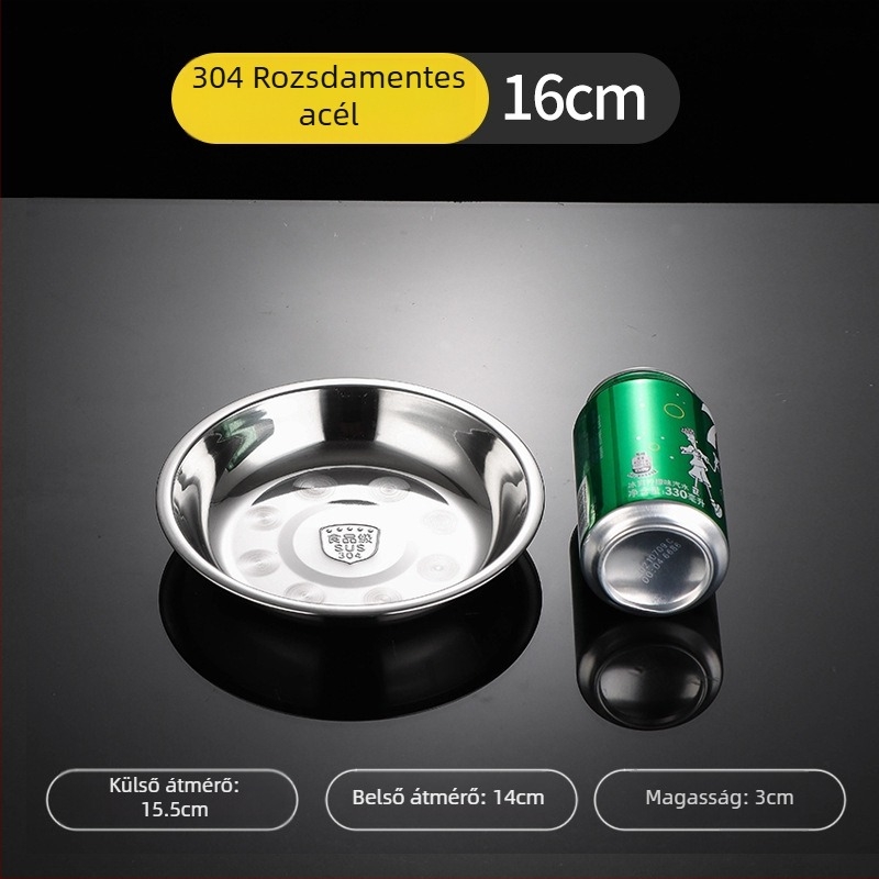 304 rozsdamentes acél lapos tányér, kör alakú, glazúrozott felület, mikrohullámú sütőben használható, élelmiszer-minőségű