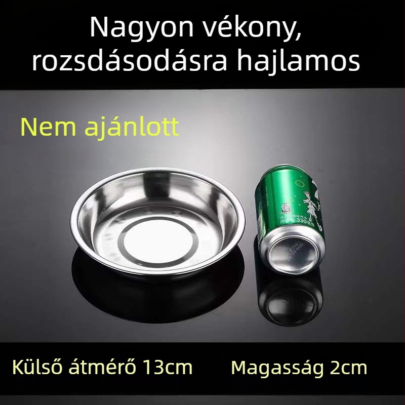 304 rozsdamentes acél lapos tányér, kör alakú, glazúrozott felület, mikrohullámú sütőben használható, élelmiszer-minőségű