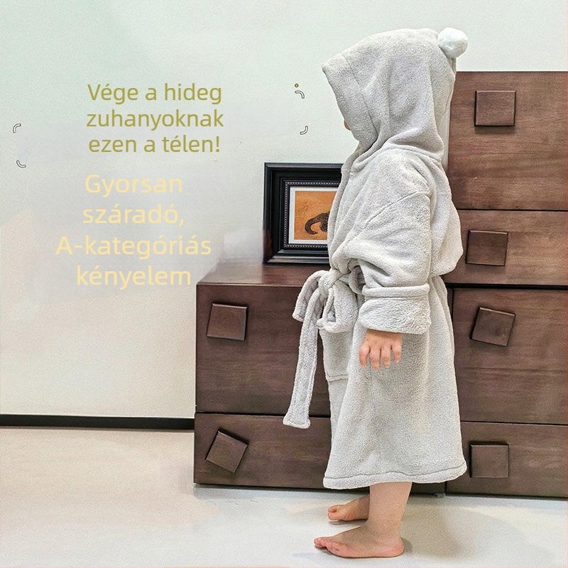 Gyerekeknek való fürdőköpeny kapucnival, vastag, puha és nedvszívó, őszi-téli használatra