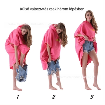 Kapucnis strandköntös poncsó — nedvszívó mikroszálas törölköző úszáshoz és öltözéshez, 150D sík szövés, 200–300 g, logó testreszabható