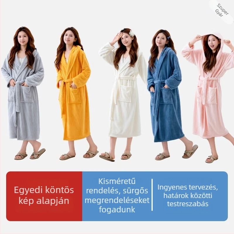 Fürdőköntös, uniszex, korall plüss, 85% poliészter, téli