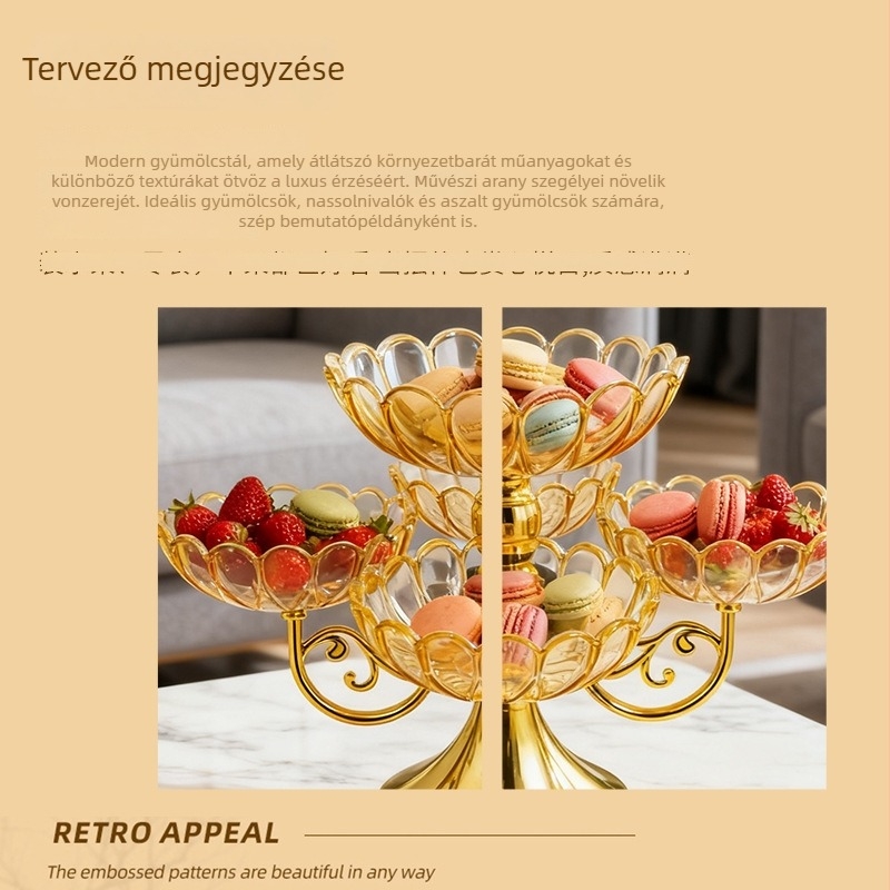 Akril gyümölcstál forgatható, többszintes, otthoni használatra — könnyű luxus retro stílusú nassoló tál a nappaliba