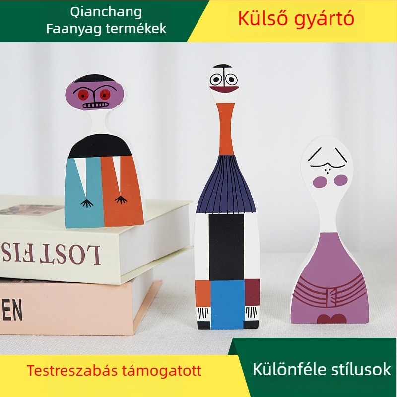 Rajzfilmszerű absztrakt arcot váltó figurka, nappali dekoráció, Elm anyag, gravírozás és szobrászat, házavató ajándék