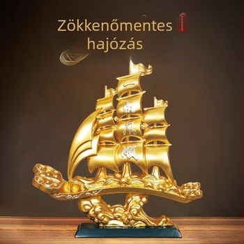 Új kínai stílusú gyantából készült vitorlás hajó dísz; nappaliba és előszobába való — új otthon ajándék kollégáknak, barátoknak és idős személyeknek
