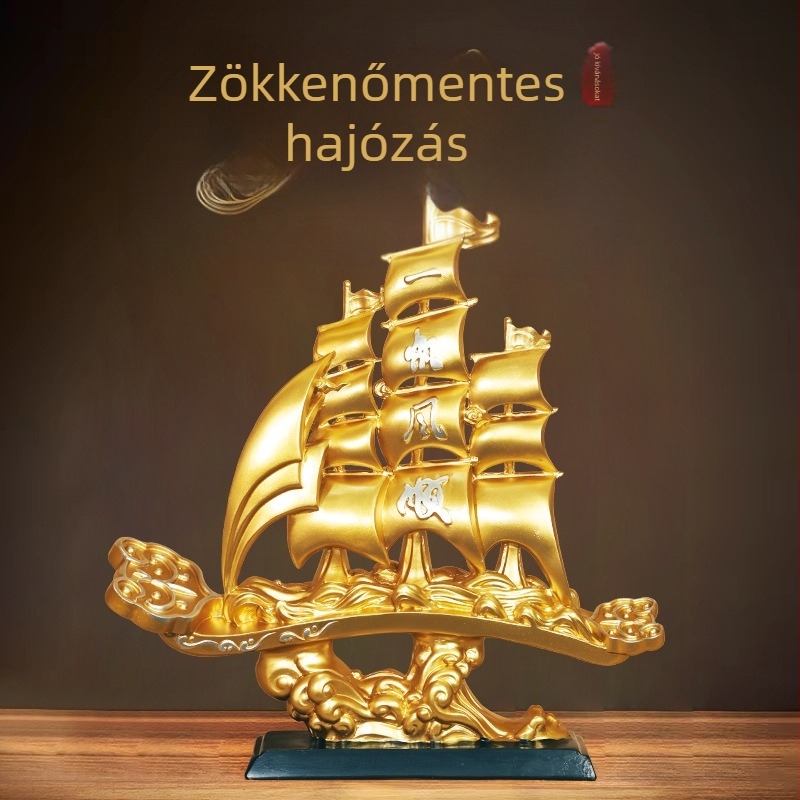 Új kínai stílusú gyantából készült vitorlás hajó dísz; nappaliba és előszobába való — új otthon ajándék kollégáknak, barátoknak és idős személyeknek