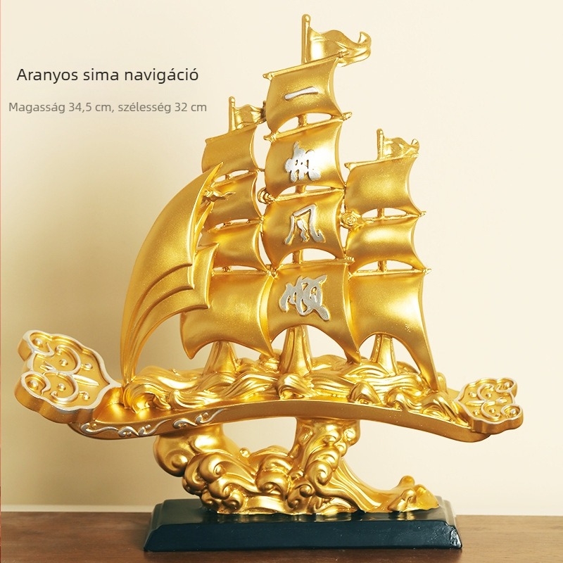 Új kínai stílusú gyantából készült vitorlás hajó dísz; nappaliba és előszobába való — új otthon ajándék kollégáknak, barátoknak és idős személyeknek