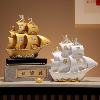 Gyantából készült vitorlás hajó díszlámpa – asztali dekoráció nappaliba és előszobába