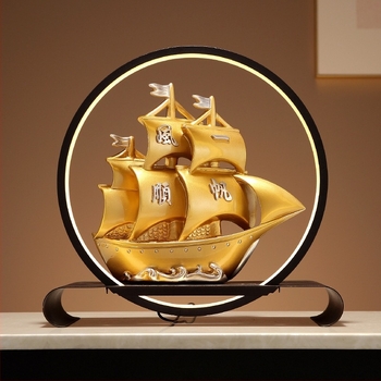 Gyantából készült vitorlás hajó díszlámpa – asztali dekoráció nappaliba és előszobába