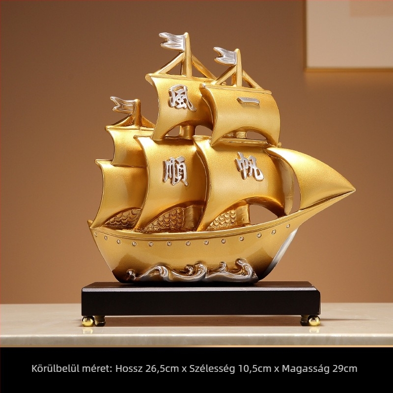 Gyantából készült vitorlás hajó díszlámpa – asztali dekoráció nappaliba és előszobába