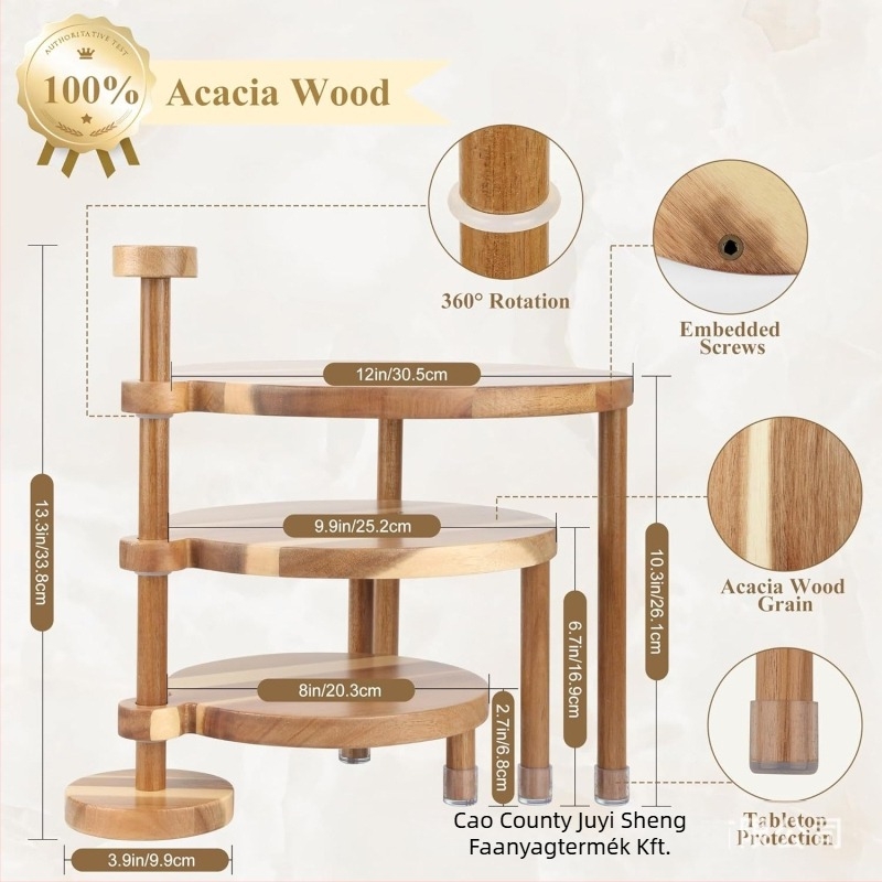 Fából készült 3 rétegű cupcake bemutató állvány, levehető asztali dekoráció, logóval testre szabható