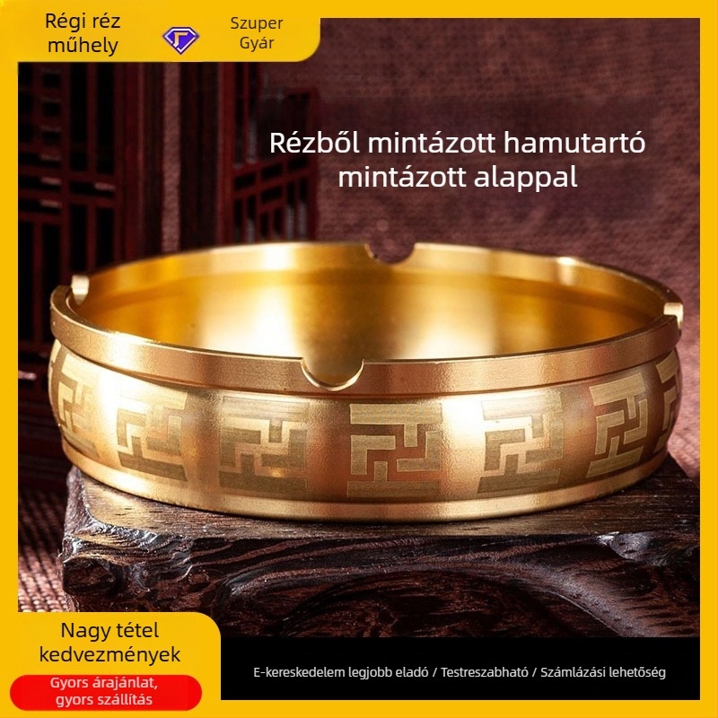 Vastagított sárgaréz hamutartó, kínai stílusú íróasztali dísz