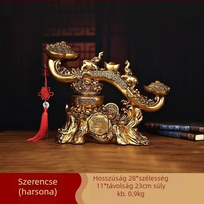 Páros szerencsés elefánt díszfigura, bőségszarvval, gyanta, kínai stílus, gravírozás, Lei xinda