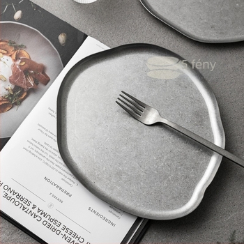 304 rozsdamentes acélból készített tál, aszimmetrikus éllel, retro-stílusú snack- és diótároló tál és ékszertál