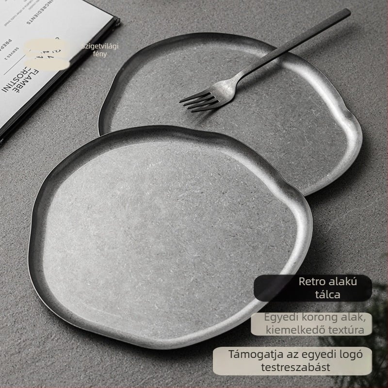 304 rozsdamentes acélból készített tál, aszimmetrikus éllel, retro-stílusú snack- és diótároló tál és ékszertál