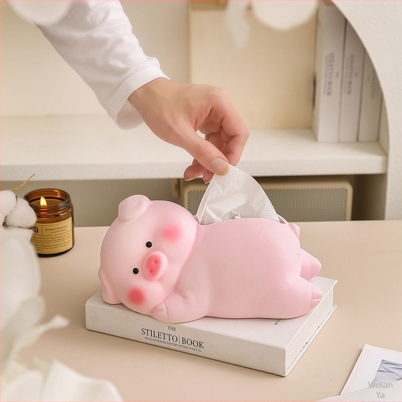 Oldalra fekvő malac formájú kerámiából készült papírtörlő tartó – vízálló, többfunkciós, nappaliba, fürdőszobába és irodába