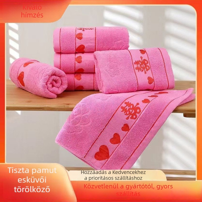 100% pamut kéz- és arc-törölköző, vastagodott, nedvszívó, Jacquard és sima szövésű, 100-120 g, testreszabható, esküvői ajándék