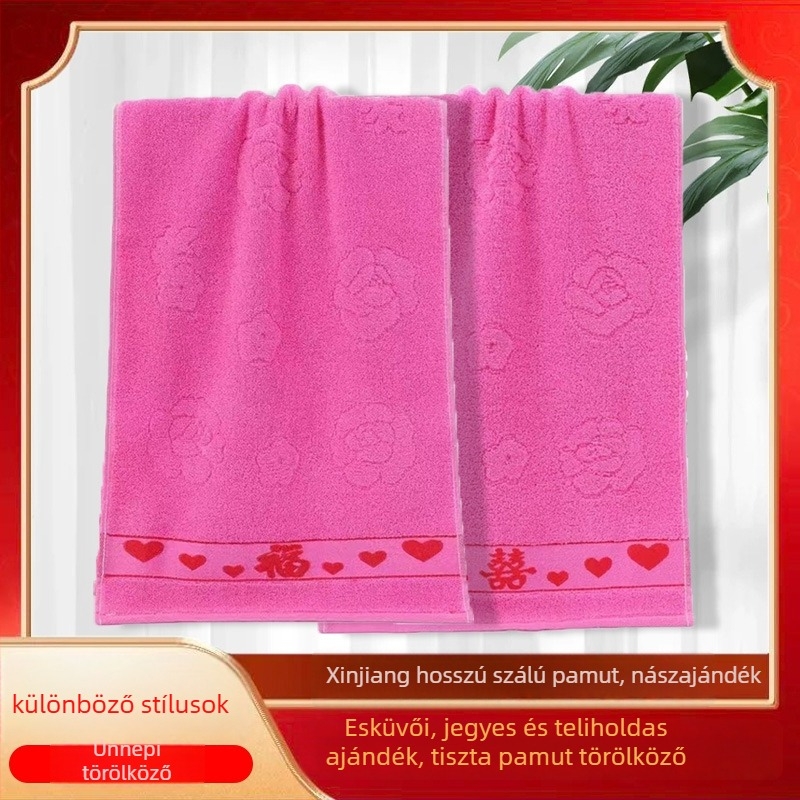 100% pamut kéz- és arc-törölköző, vastagodott, nedvszívó, Jacquard és sima szövésű, 100-120 g, testreszabható, esküvői ajándék