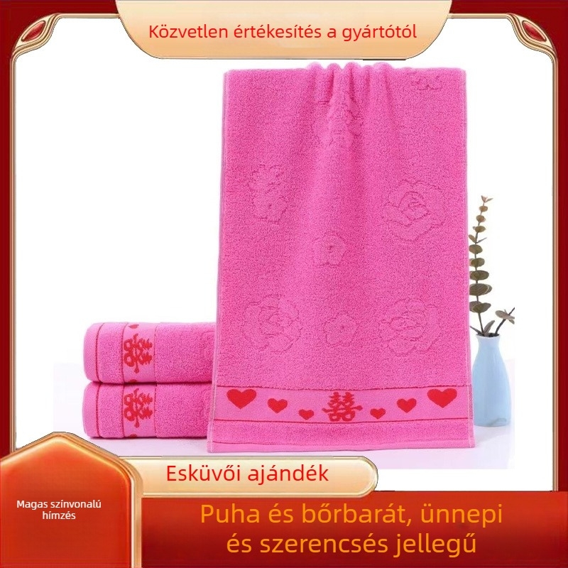 100% pamut kéz- és arc-törölköző, vastagodott, nedvszívó, Jacquard és sima szövésű, 100-120 g, testreszabható, esküvői ajándék