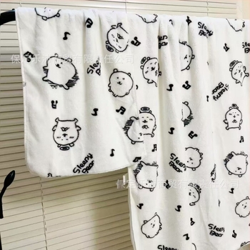 Rajzolt medve Cartoon Coral fleece fürdőlepedő készlet — tartalmaz fürdőlepedőt és arctörölközőt, nedvszívó, bolyhos, nyomtatott (Anyag: Coral Fleece; Szálak: 32; Tömeg: 80–100 g; Feldolgozás: Nyomtatás)