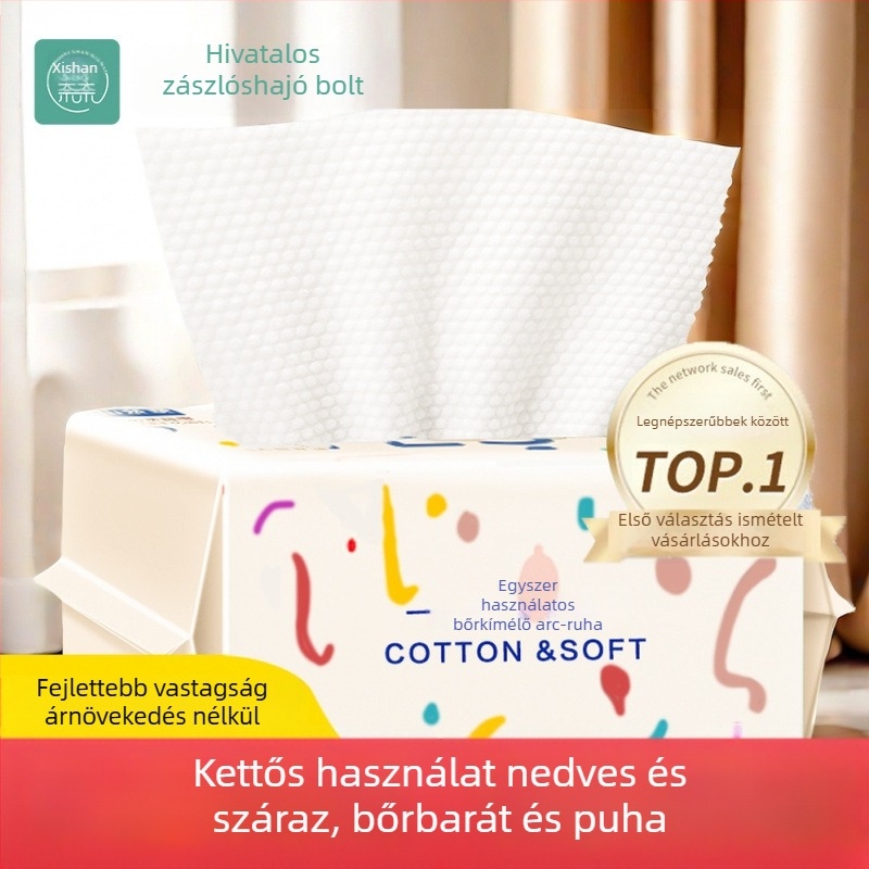 Egyszer használatos arc törlőkendő, vastagított, rendkívül puha, nedves és száraz használatra, baba számára készült pamut kendő