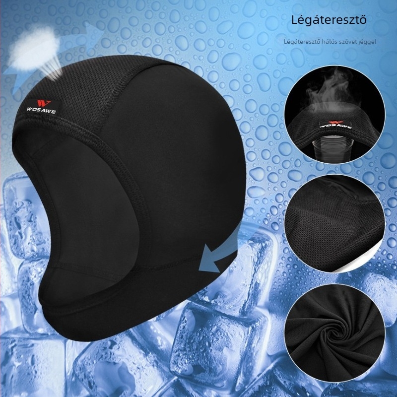 Motorkerékpáros légáteresztő fejfedő – nedvszívó, gyorsan száradó, belső sisakréteg, uniszex, egyszínű, anyagok: poliészter-spandex-nylon