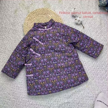 Gyerekeknek készült középméretű pamut dzseki, 96% pamut töltet, kapucni nélkül, téli melegen tartó, 1–3 éveseknek