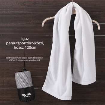 Pamut fitnesz törölköző – 200 g, logó nyomtatás, hímzés és jacquard szövet, nedvszívó 5–10 mp
