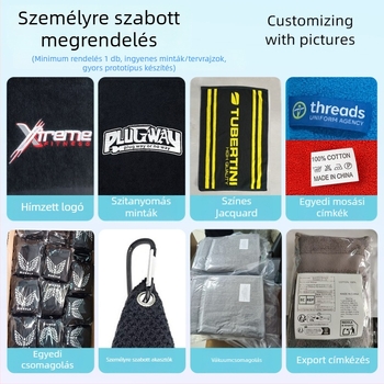 Törölköző - 100% pamut, egyszerű szövés, 21s fonal, 100–120 g, hímzett logó