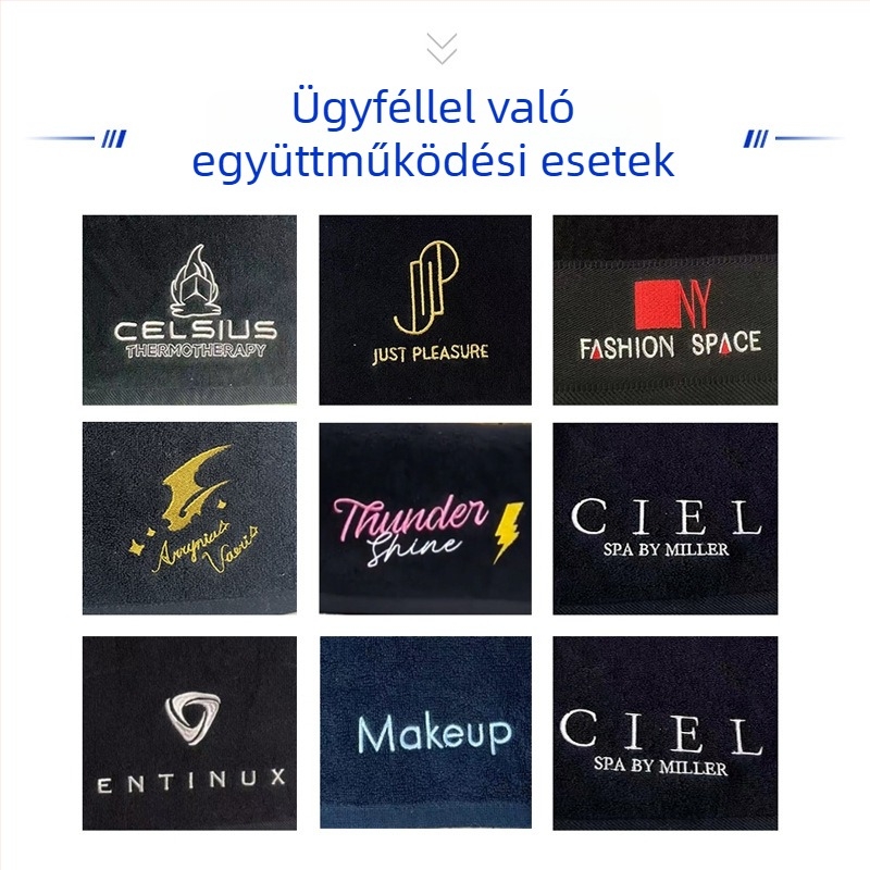 Törölköző - 100% pamut, egyszerű szövés, 21s fonal, 100–120 g, hímzett logó