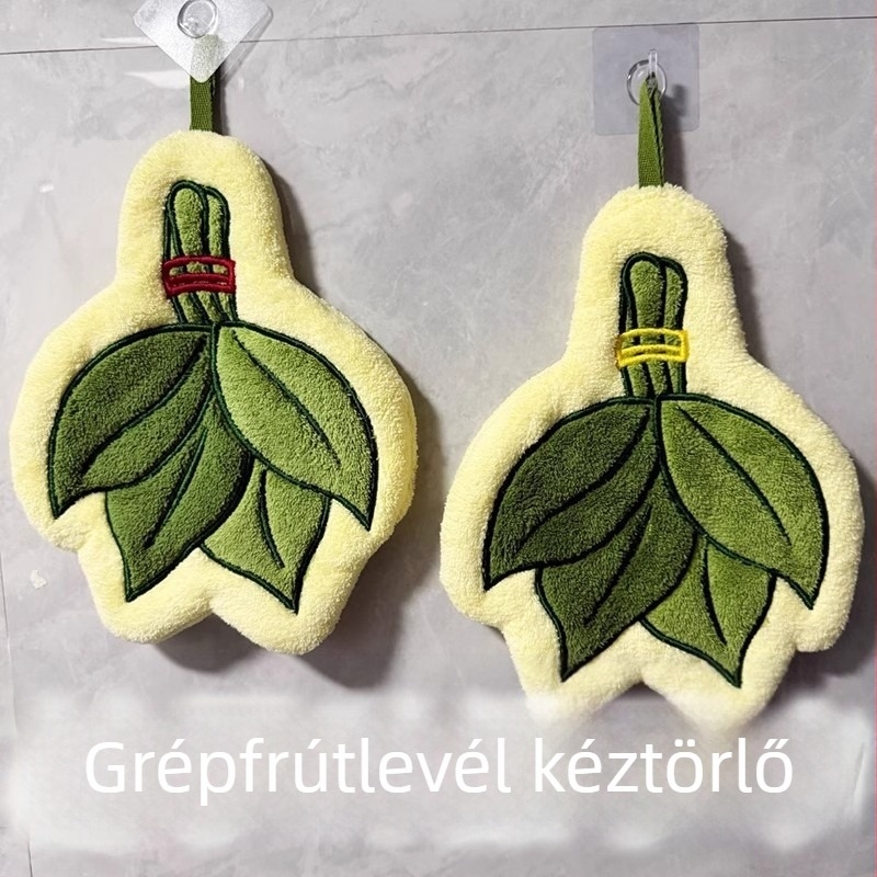 Grépfrútl levél motívumos kéztörlő korall plüss anyagból, 150D szál, 30–50 g tömeg, testreszabható varrással és nyomtatással