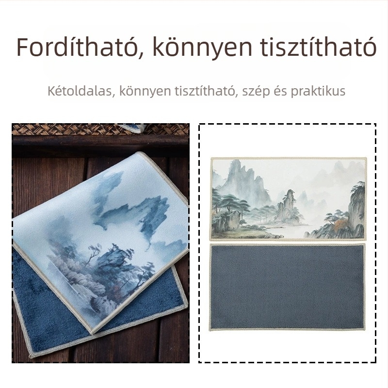 80% poliészter és 20% poliamid keverékéből készült tea törlőkendő, 70 g, vízfelvételi idő 11–15 s, logónyomás elérhető, szegélyezett kivitel