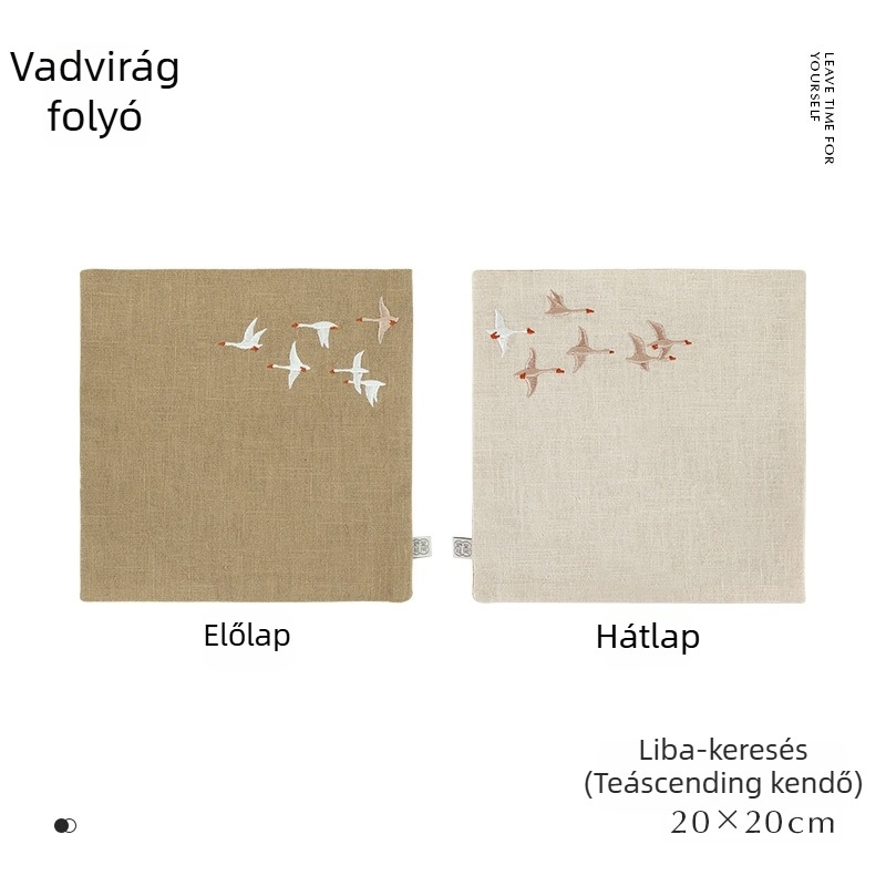Hímzett repülő liba motívum, kétoldalas, két színű teaalátét vastag anyagból, nedvszívó