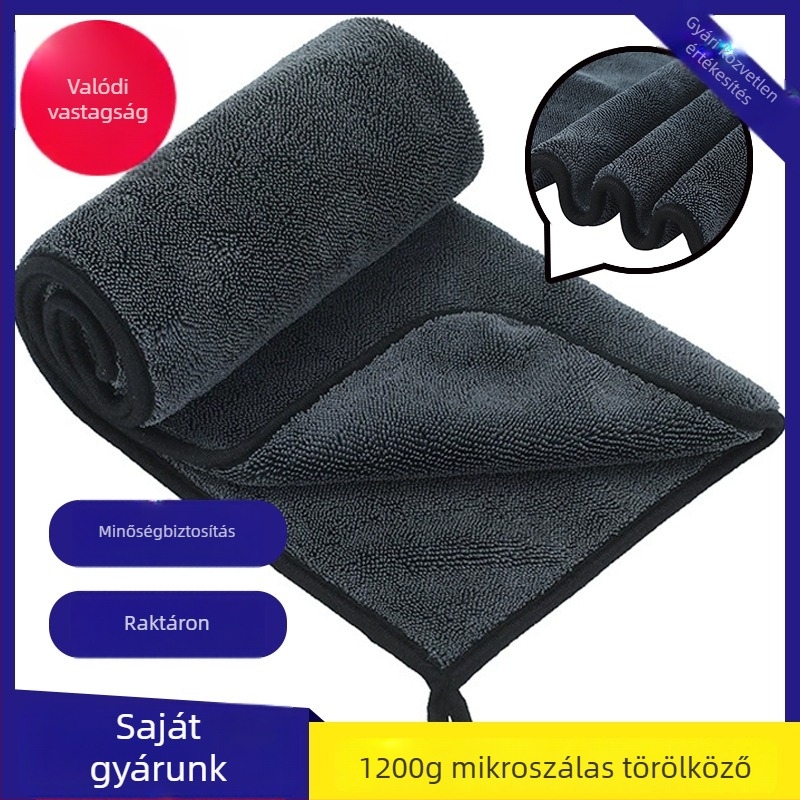 Autómosó törölköző, kétoldalas, megerősített, nedvszívó, nyom nélkül, mikroszálas 1200gsm