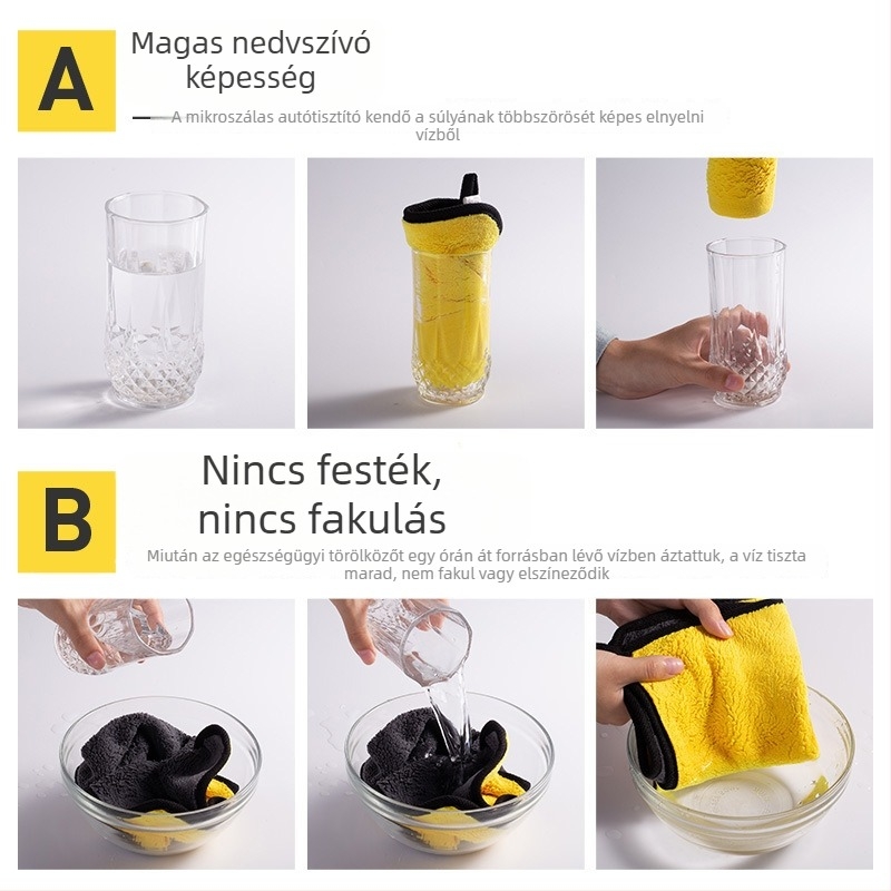 Sűrű, nedvszívó autó tisztító kendő üveghez és belső térhez, korall fleece, 120 g, 8 darab