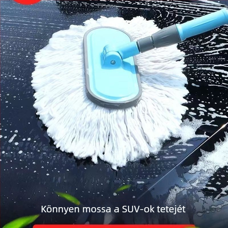 Hosszú teleszkópos nyélű autómosó kefe, puha mikroszálas sörtékkel, kíméletes a fényezéshez