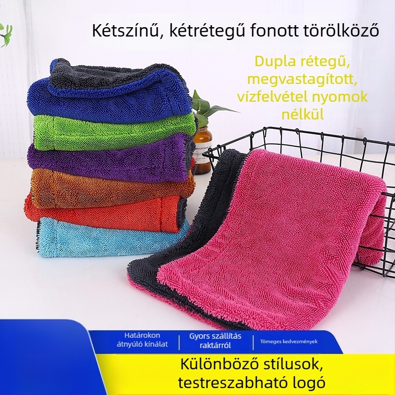 Autóhoz való mikroszálas kendő, vastag, kétoldalas csavart szövésű, nedvszívó, autómosáshoz, nyommentes, többfunkciós