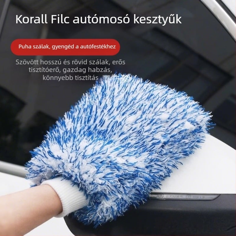 Autómosó kesztyű Coral Fleece anyagból, puha plüss, festékbarát, kétoldalas mikroszálas textúra