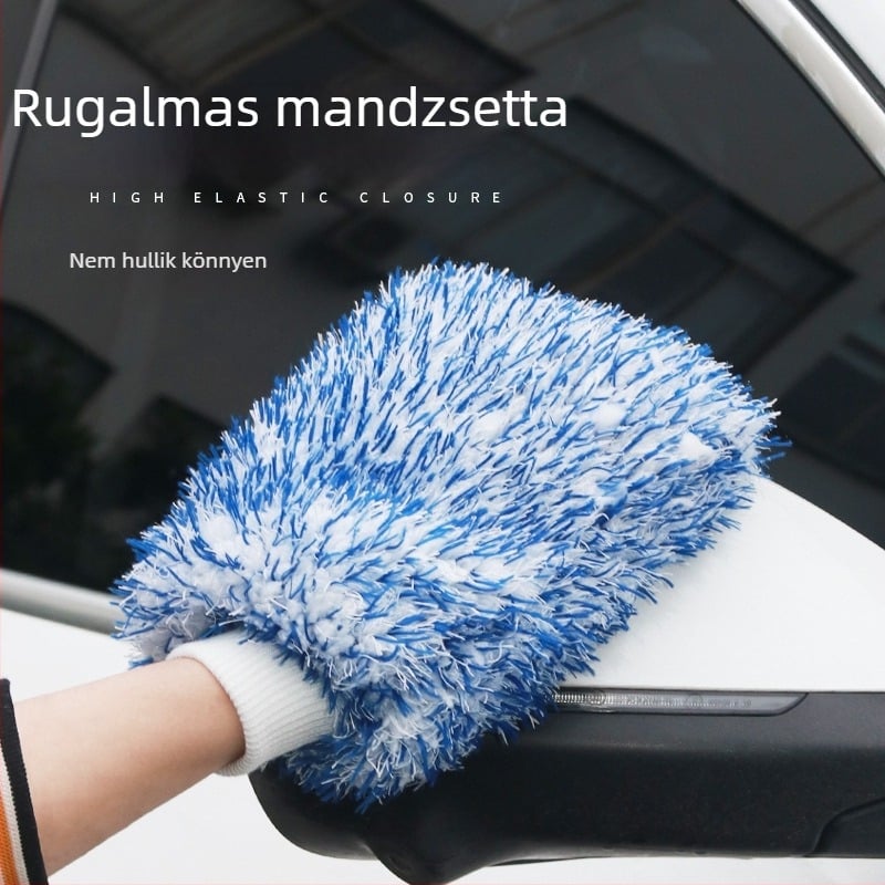 Autómosó kesztyű Coral Fleece anyagból, puha plüss, festékbarát, kétoldalas mikroszálas textúra