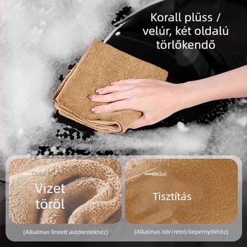 Mikroszálas autómosó kendő velúr-szerű textúrával, nagy nedvszívó képességgel, nem szálkásodik, olajálló és tisztító hatású