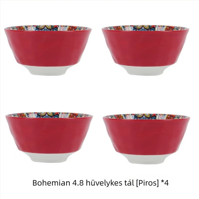 Porcelánból készült bohém stílusú tál virágos underglazé mintával, mikrohullámú sütőben használható, kerek formájú