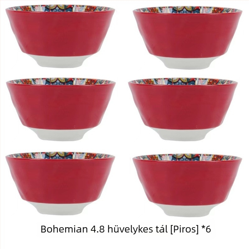 Porcelánból készült bohém stílusú tál virágos underglazé mintával, mikrohullámú sütőben használható, kerek formájú