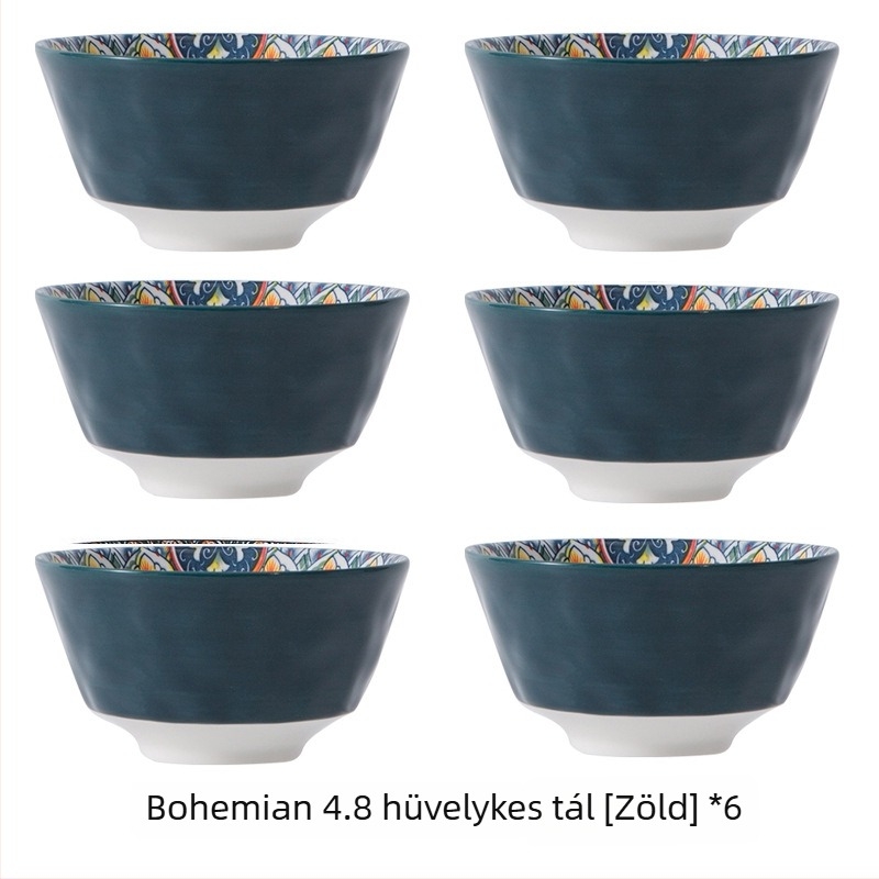 Porcelánból készült bohém stílusú tál virágos underglazé mintával, mikrohullámú sütőben használható, kerek formájú