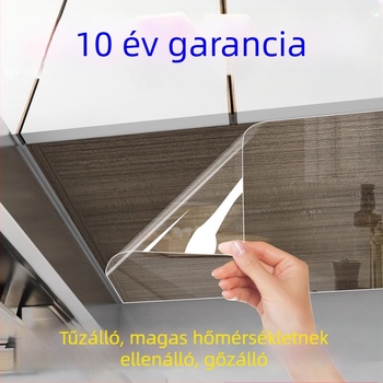 Átlátszó önadhézív fólia falra szerelt konyhaszekrény aljához; olajálló, nedvesség- és vízálló, gőz- és hőálló