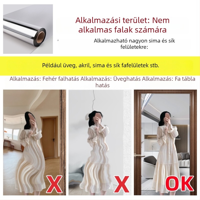 Öntapadós PET tükröFólia hálószobára – 1 darab, egyszerű stílus, dekoráció