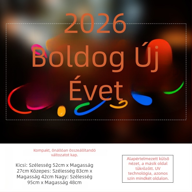 Ünnepi üvegajtó dekorációs matrica, UV öntapadós, 2026
