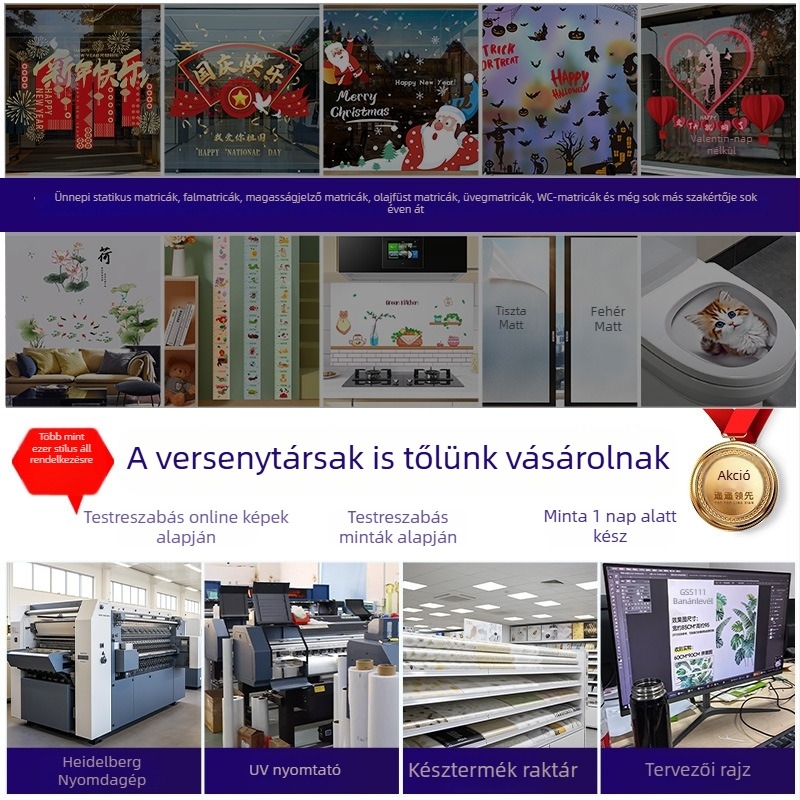 Lila karácsonyfás statikus ablakmatrica – kirakat dekoráció ünnepi hangulathoz