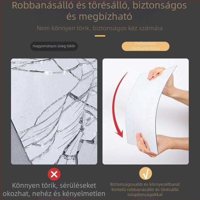 Teljes hosszúságú ruhatükör, akrilból, falra szerelhető, öntapadós, modern letisztult stílus, Unique márka.